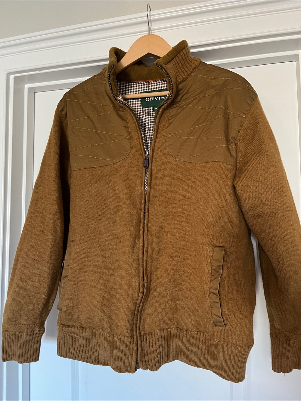 Orvis Olive Brown Full-Zip Knit wool blend Jacket
